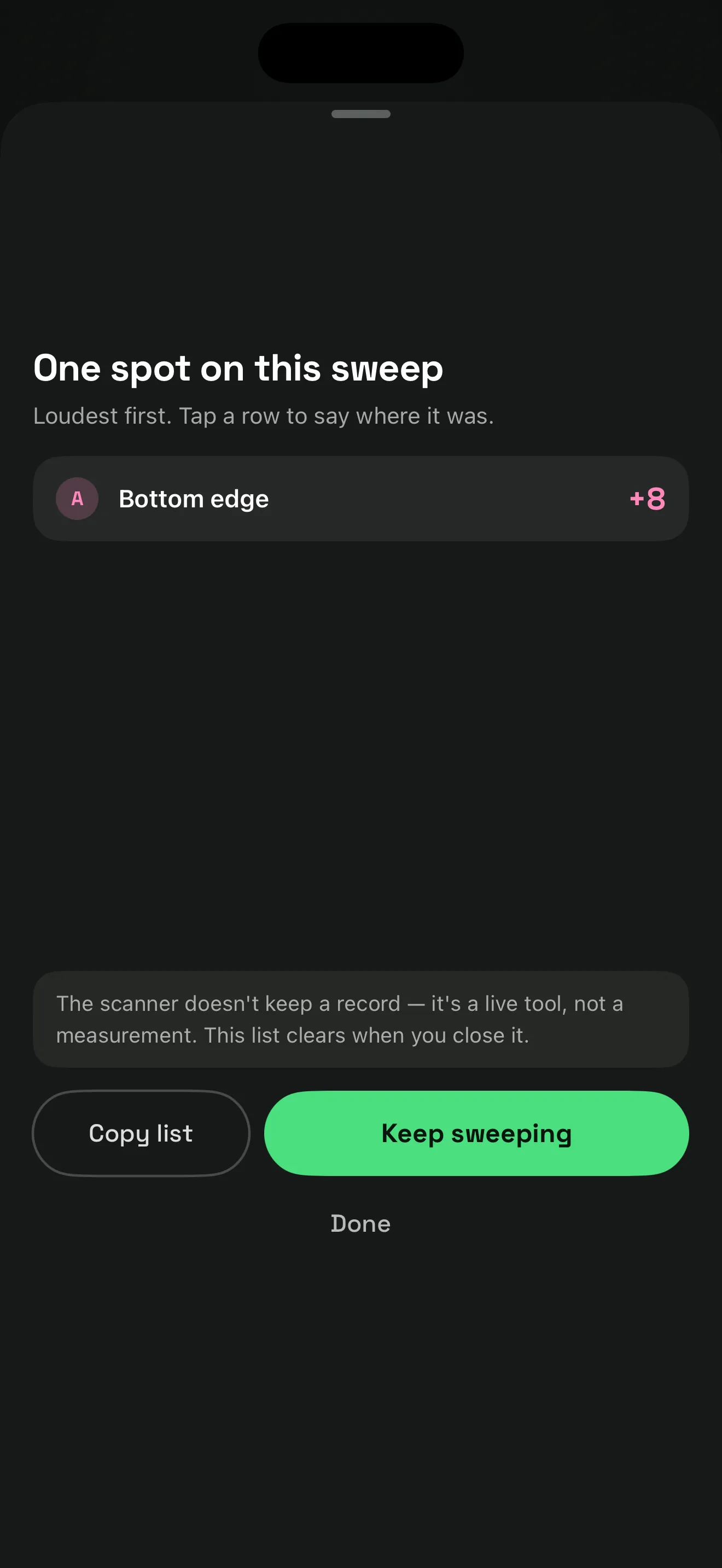 Scanner findings list